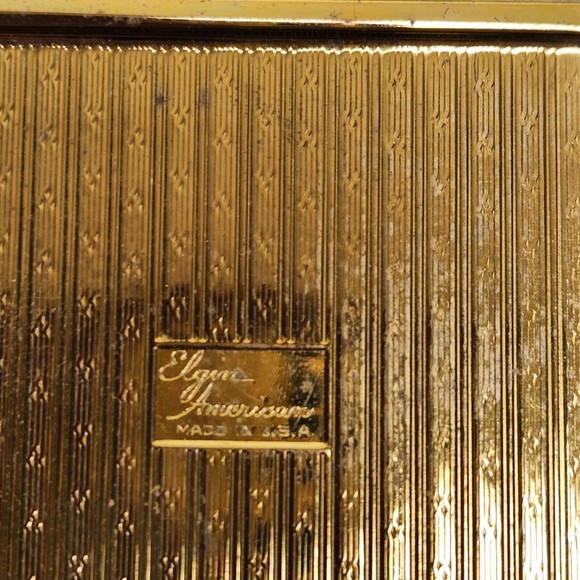 Vintage Elgin American Make-Up Compact Brass Etched Asian Bonsai Tree USA Made - Picture 4 of 12